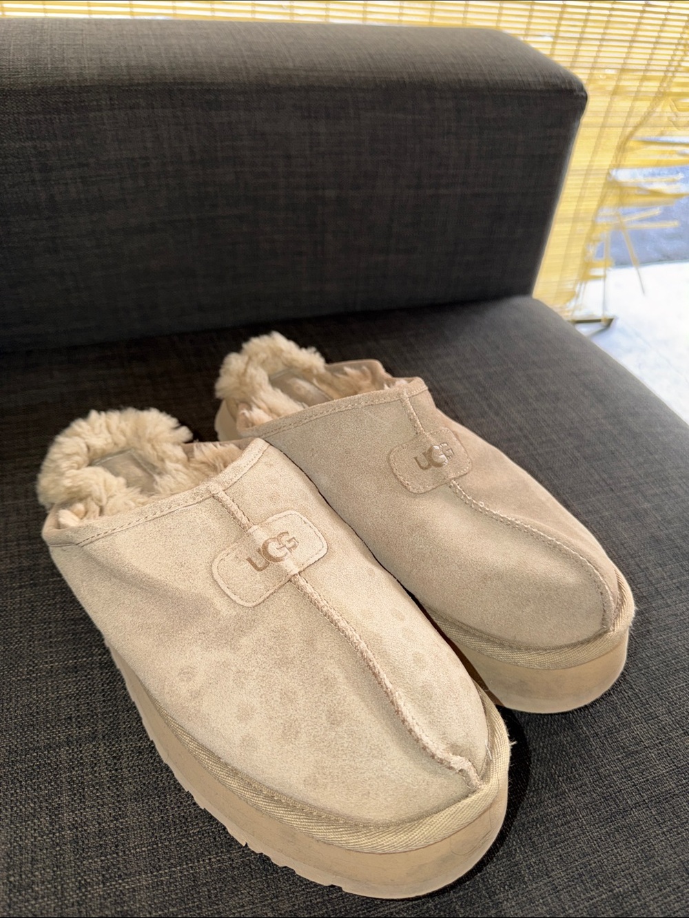UGG Sand Suede Fur-Lined Slip-On Clogs